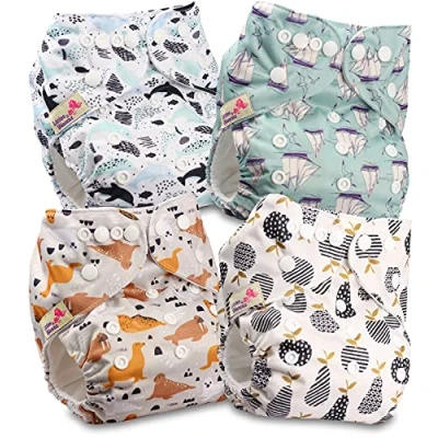 Afbeelding van Littles and Bloomz Herbruikbare baby pocketluier, standaard drukknoop, 4 luiers, FLP2 0406