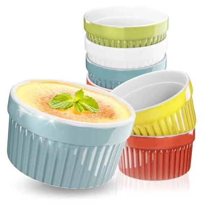 Afbeelding van ToCi 10 x kleurrijke soufflé vormpjes Ø 9 cm crème brûléeschaaltjes ovenvaste keramische van elk 185 ml dessertkom pasteitvormpjes voor Ragout Fin chocoladesouffle