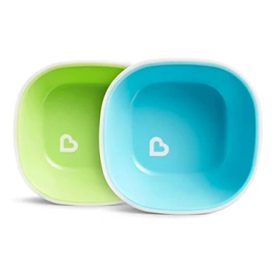 Afbeelding van Munchkin Splash Baby en kindervoederkommen, gemakkelijk te reinigen, duurzaam veilig, verpakking van 2 stuks, blauw groen