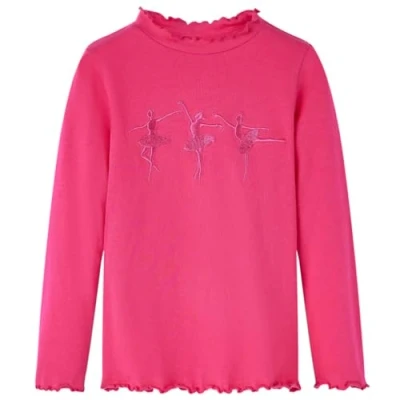 Afbeelding van Kindershirt met lange mouwen ballerinaprint 92 felroze