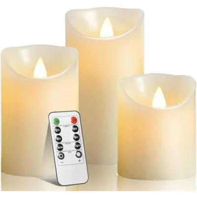 Afbeelding van OSHINE LED kaarsen, 300 uur decoreren pijlers, Real Wax Batterij Kaars Pillars, Realistische Dansende Mood Kaarsen en 10 Key afstandsbediening met 24 Timer Functie (Ivoor)