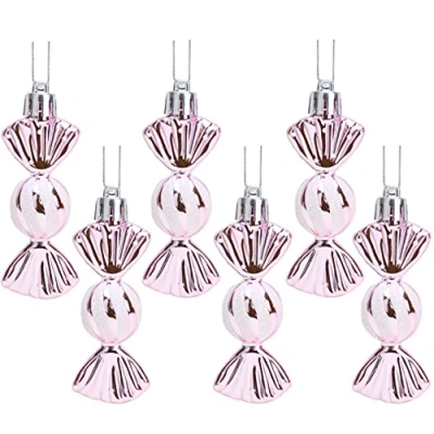 Afbeelding van Christmas Concepts® Pack van 6 80mm (3.2&quot;) Mini Sweet Shaped Kerstballen Glanzend &amp; Glitter Versierd Kerstboom Decoraties (Baby Roze)