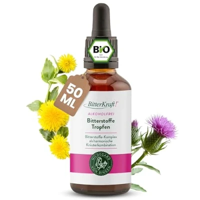 Afbeelding van BitterKraft! Alcoholvrij, bittere stoffen druppels met pipet volgens Hildegard von Bingen, hooggedoseerde van 9 voortreffelijke kruiden, 100% natuurlijk en veganistisch