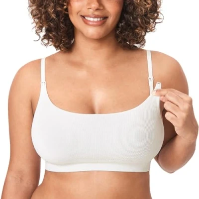 Afbeelding van MOMANDA Vrouwen voedingsbeha zonder beugel Naadloos Geribd Bralette Sport Zwangerschap Verpleeg BH&#039;s Slapen Comfortabel IJsland Wit M