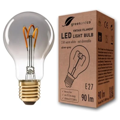 Afbeelding van Vintage gloeilamp LED zilvergrijs E27 A60 3W 90lm 1800K extra warm wit 360 230V niet dimbaar