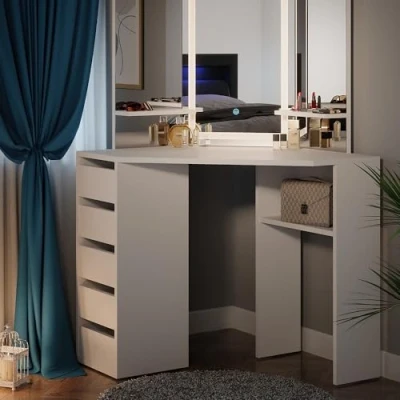 Afbeelding van Vicco Hoek kaptafel &quot;Arielle&quot;, Wit, 110 cm met LED spiegel