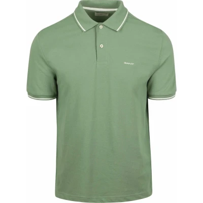 Afbeelding van Gant heren Regular fit polo van piqué katoen met getipte boorden in de kleur Olijfgroen, maat: M