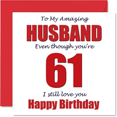 Afbeelding van Grappige 61e verjaardagskaarten voor echtgenoot 61 I Still Love You Gelukkige verjaardagskaart van echtgenote partner, eenenzestigste zestigste manlief schertsgeschenken, 145 mm x