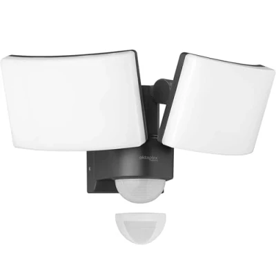 Afbeelding van Oktaplex lighting Cali Dos Motion Led spot met bewegingsmelder, IP65, twee hoofden, 40W, 3000K, warmwit, buitenspot antraciet masterfunctie