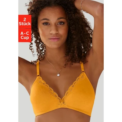 Afbeelding van Lascana SOFT BRA 2 PACK Triangel BH, Dames, Maat: 70A, Mango/white