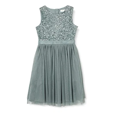 Afbeelding van Maya Deluxe Meisjes Midi Jurk Pailletten Verfraaide Party Tutu Bruidsmeisjes Bruiloft Met Riem Boog, Misty Groen, 9 10 jaar