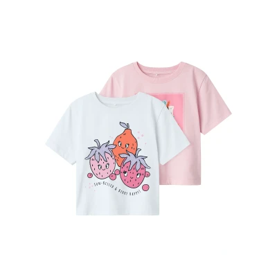 Afbeelding van Name it Nmfhelka 2 PACK Tshirt print voor kinderen, Maat: 92, Lucent white/sweet dreams