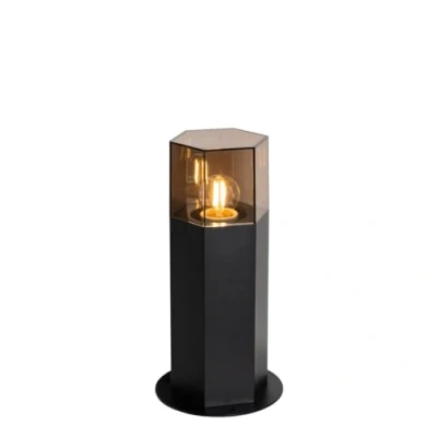 Afbeelding van QAZQA Staande buitenlamp zwart met smoke kap zeshoek 30 cm Denmark