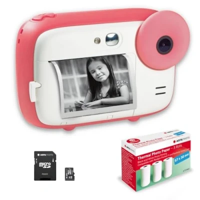 Afbeelding van AGFA photo Pack Realikids Instant Cam + 1 carte Micro SD 32GB 3 rouleaux Papier Thermique ATP3WH Appareil Instantané Enfant, Ecran LCD 2,4&#039;, Miroir Selfie et filtre Rose