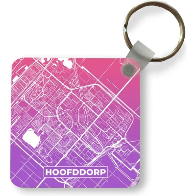 Afbeelding van Sleutelhanger Uitdeelcadeautjes Stadskaart Hoofddorp Nederland Paars Plastic