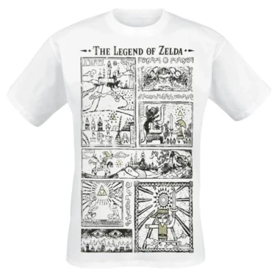 Afbeelding van The Legend Of Zelda Zeichnung T shirt wit XXL 100% katoen Fan merch, Gaming, Nintendo, Triforce