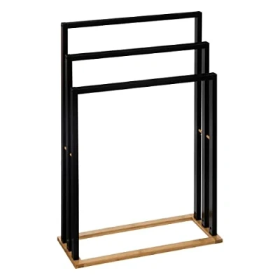 Afbeelding van 5Five Handdoekhouder Bamboe op voet Zwart H82 CM