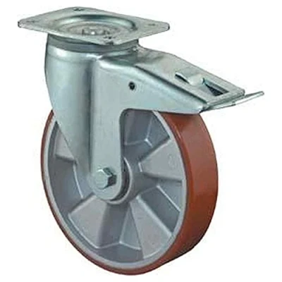 Afbeelding van BS Rollen Zwenkwiel met totaalklem wiel d. 100 mm draagvermogen 200 kg schroefplaat kogellager gietwerk polyurethaan wielband 1 stuk