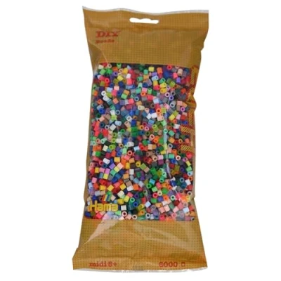 Afbeelding van Hama kralen 205 68 l zak met ca. 6.000 midi knutselkralen in 52 kleuren een diameter van 5 mm, creatief knutselplezier voor groot en klein