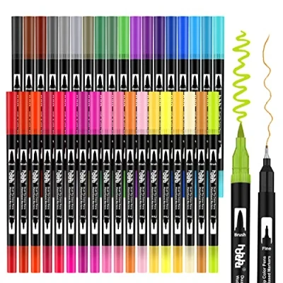 Afbeelding van hhhouu 36 Kleuren Dual Tip Pennen Markeerstift Art Markers Fijne Liners &amp; Penseel Aquarel Pen Set voor Volwassenen en Kinderen Kleurboeken Bullet Journal, Kalligrafie, Hand Lettering HO 36B