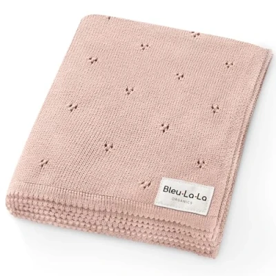 Afbeelding van Blue La Babydeken 100% Biologisch Katoenen Pointelle Inbakerdeken voor Meisjes en Jongens Zacht Gezellig Inbakeren Ontvangende Wieg Cadeaudeken Baby&#039;s Pasgeborenen Babys (Balletroze)