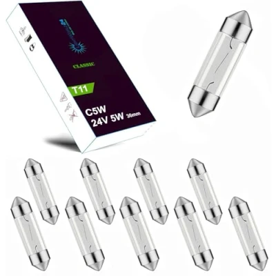 Afbeelding van LIGHTWORLD24 10 x Soffitte 24V 5W C5W SV8,5 36 mm kentekenplaatverlichting gloeilamp reservelamp voor vrachtwagen bus interieur