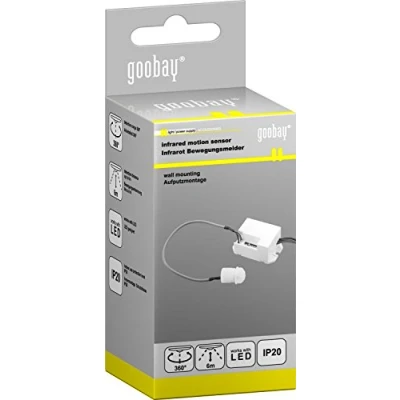 Afbeelding van goobay 96006 Mini infrarood bewegingssensor voor binnen, miniatuurontwerp bijna onzichtbare inbouwinstallatie (UP), 360 detectiebereik, bereik 6 m, wit