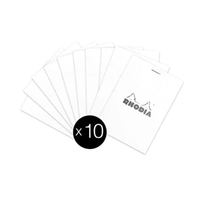 Afbeelding van RHODIA 12601C Genieten Notitieblok N12 Wit 8,5x12 cm Gevoerd 80 Afneembare Vellen 80G White Clairefontaine Papier Gecoate Kaarthoes Pack van 10 pads