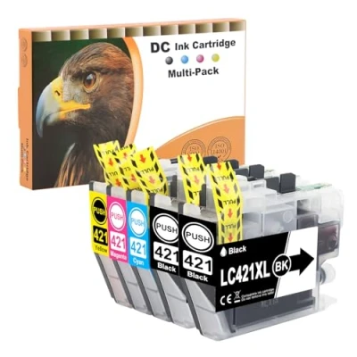 Afbeelding van D&amp;C LC421XL Inktcartridges, compatibel met Brother LC421 XL, multipack voor DCP J1050DW cartridges, MFC J1010DW, J1140DW cartridges (zwart, cyaan, magenta, geel, 5 stuks)