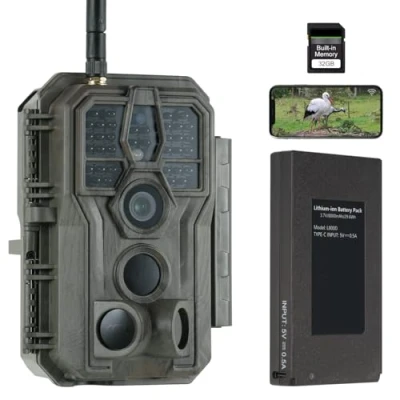 Afbeelding van GardePro E8P Max wildcamera met wifi, oplaadbare 8000 mAh batterij, geïntegreerde SD kaart, 64 MP 1296P, E8PMB bewegingsmelder, nachtzicht, mobiele telefoon