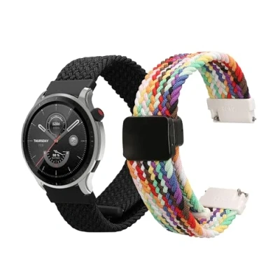 Afbeelding van kwmobile 2x smartwatch polsband geschikt voor Huami Amazfit Bip 5 Unity / GTR 4 bandje Horlogeband met magneetsluiting Sporthorloge band in zwart meerkleurig