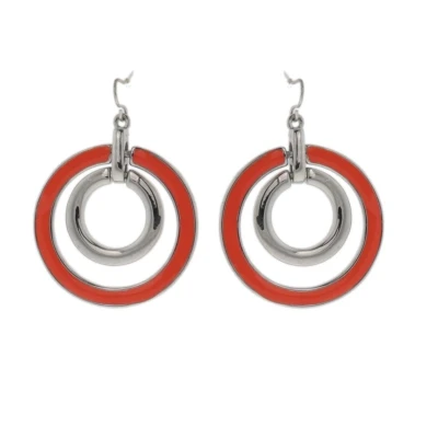 Afbeelding van Behave Oorbellen oorhangers dames rond rood zilver kleur 4.5cm