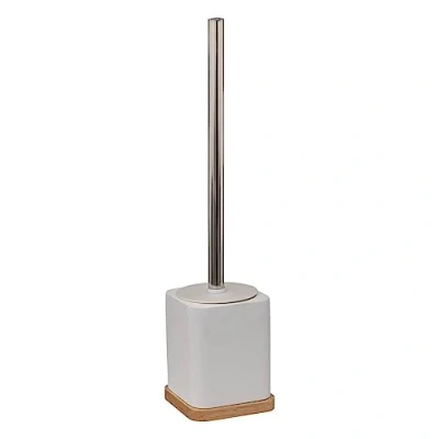 Afbeelding van 5Five toiletborstel/WC borstel in houder wit 36 x 9 cm bamboe/kunststeen badkamer Toiletborstels