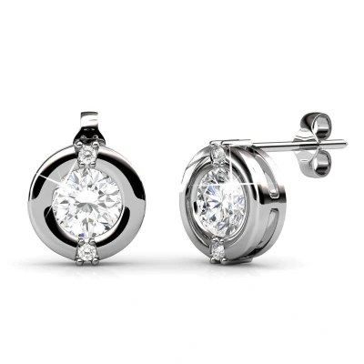 Afbeelding van Yolora Dames Oorbellen met Ronde Kalpa Camaka Kristallen Zilver kleurig 18K Witgoud Verguld Moederdag Cadeautje