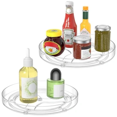 Afbeelding van Radikor Lazy Susan Kruidenrek, 2 stuks, 23 cm, draaibaar dienblad, keuken, kruidenorganizer, draaiplateau voor koelkast, keukenorganizer specerijen, fruit, snacks