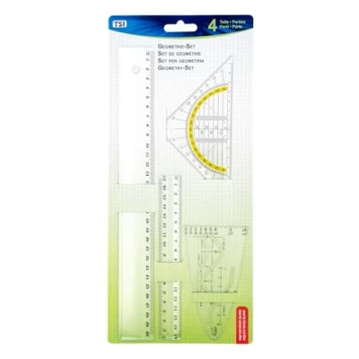 Afbeelding van TSI 46294 set 4 delig met liniaal 17 cm, 30 parabel en geometriedriehoek 16 cm