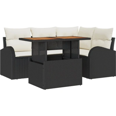 Afbeelding van vidaXL 5 delige Tuin Sofa Set met Kussens Zwart Poly Rattan, 2 Zits Opslag &amp; Rattan