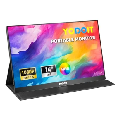 Afbeelding van Yodoit Draagbare Monitor 14 inch 1920 x 1080 FHD scherm IPS met USB Type C Ingebouwde Speakers Oogzorgmonitor voor PC, Laptop, MacBook, Xbox, PS 3/4/5, PTM14, Switch en TV, Zwart