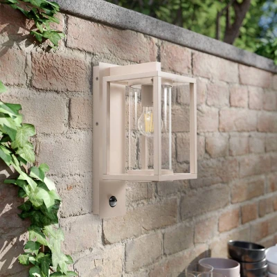 Afbeelding van Lucande buitenwandlamp Ferda, sensor, pendel, beige, E27