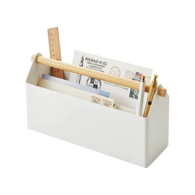 Afbeelding van Yamazaki Opbergbak Tosca Pen En Postbakje Wit Naturel Hout 27x8,5x13,5cm