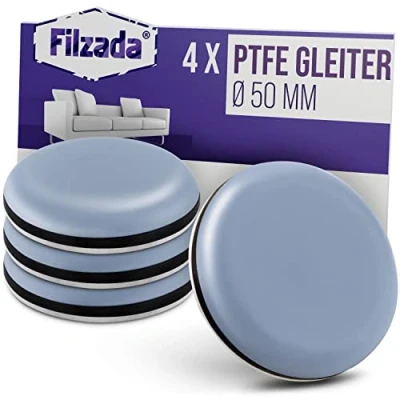 Afbeelding van Filzada® 4x Teflon glijders zelfklevend Ø 50 mm (rond) professionele meubelglijders/tapijtglijders PTFE (Teflon)