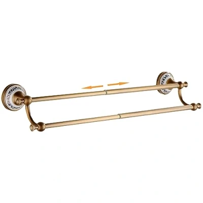Afbeelding van Antiek bronzen messing dubbele handdoekstang, verstelbaar 15,5 tot 27,5 inch badhanddoekrek voor badkamer handdoekhouder, wandgemonteerde badkamerhardware accessoires, porseleinen ontwerp