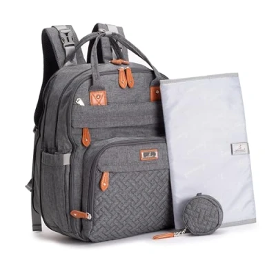 Afbeelding van BabbleRoo Extra grote luiertas rugzak, uitbreidbare babytas met tot 50% meer capaciteit Travel Essentials draagtas aankleedkussen, kinderwagenriemen en fopspeenhoes Unisex, donkergrijs