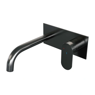 Afbeelding van Brauer gunmetal Edition Wastafelmengkraan inbouw gebogen uitloop links hendel breed plat afdekplaat model C 1 PVD geborsteld
