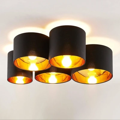 Afbeelding van Lindby plafondlamp 5lichts Stof, metaal H: 25.5 cm E27 zwart, goud