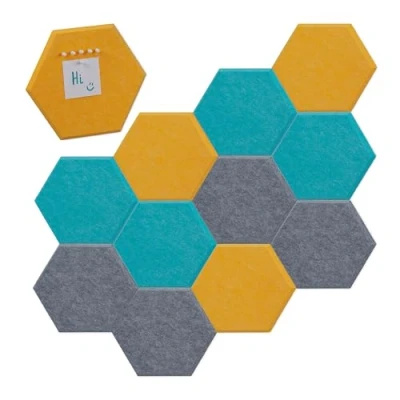 Afbeelding van Relaxdays prikbord vilt set van 12 hexagon zelfklevend memobord kantoor klein