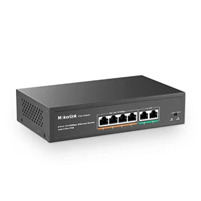 Afbeelding van MokerLink PoE switch met 4 poorten 2 uplink ethernet poorten, 78 W High Power, ondersteuning IEEE802.3af/at, ventilatorloze metalen plug &amp; play PoE+