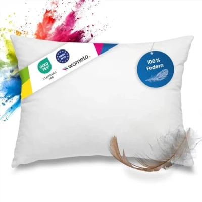 Afbeelding van wometo Verenkussen 100% veren, 30 x 50 330 g, oekoTex kussen, vulkussen, overtrek, katoen, wit/binnenkussen/kussenvulling/klein hoofdkussen