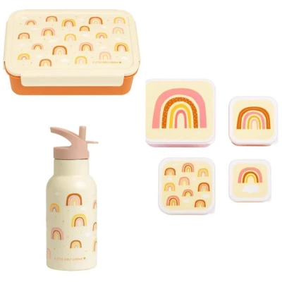 Afbeelding van A Little Lovely Company Back to school set Drinkfles RVS/4 Snackdozen/Bentobox Regenbogen