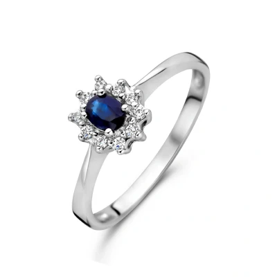 Afbeelding van Witgouden Ring saffier en zirkonia 4103756 18.50 mm (58)